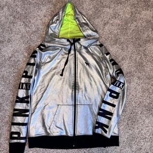 Victorias Secret Zip Up Sz L Metallic Silver